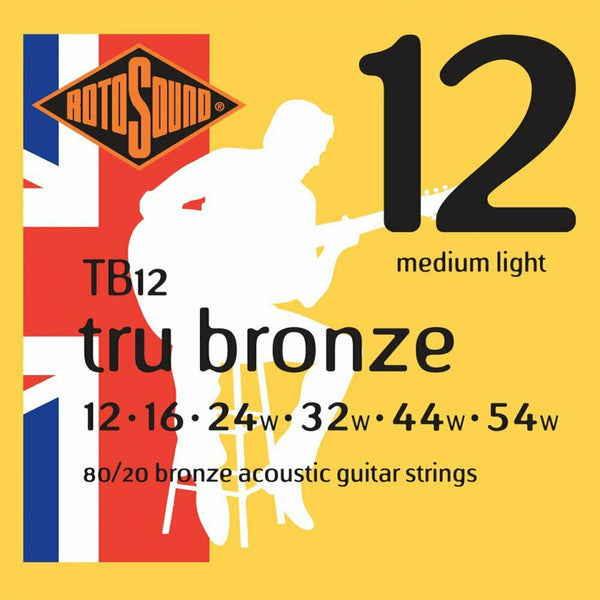 Rotosound TB12 Tru Bronze 80/20 Bronze Acoustic Guitar Strings 12-54 UK Made