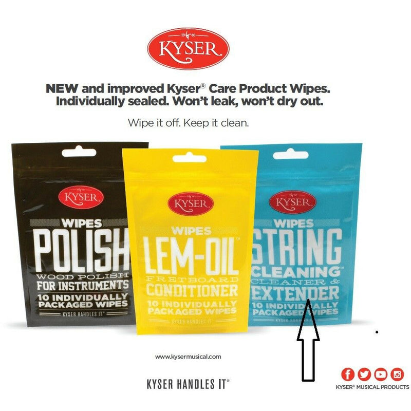 Kyser String Cleaning Wipes K100Wipe,10 Individaully Sealed Envelopes in 1 Pack