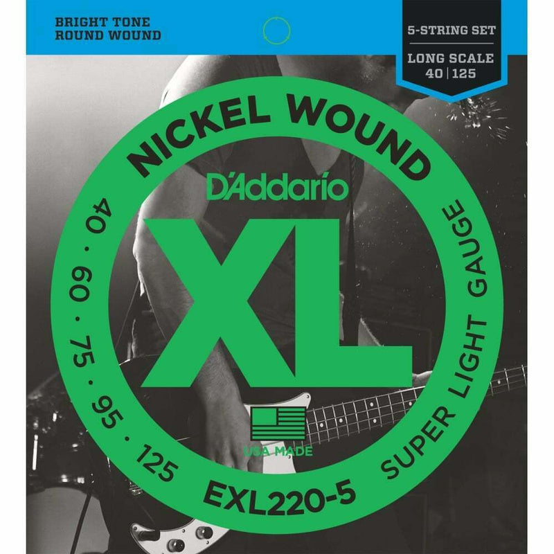 D'Addario EXL220-5 5-String Nickel Wound Bass Guitar Strings 40-125 Long Scale