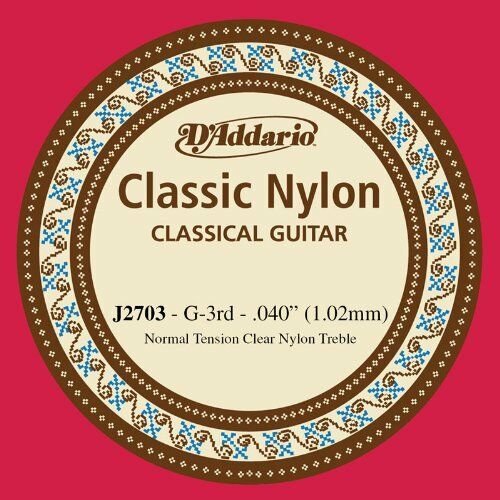 D'Addario J2703 Nylon Normal Tension Single 3rd (G) String for Classic Guitar X5