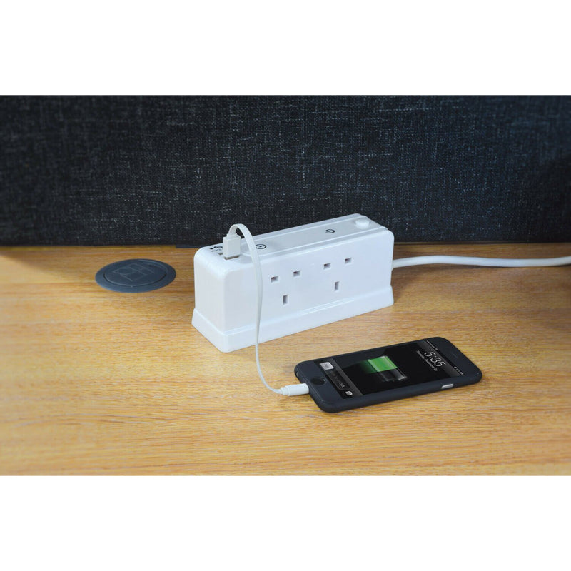 Mercury 4 Gang Extension Lead with Compact Surge and Dual USB Ports