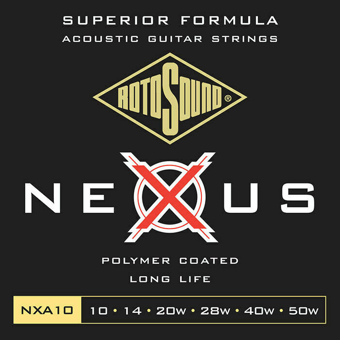 Rotosound NXA10 Nexus Clear Polymer Coated Acoustic Guitar Strings Gauge 10-50