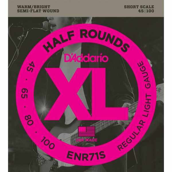 D'Addario ENR71S Half Round Bass Strings 45-100 Pure Nickel, Short Scale