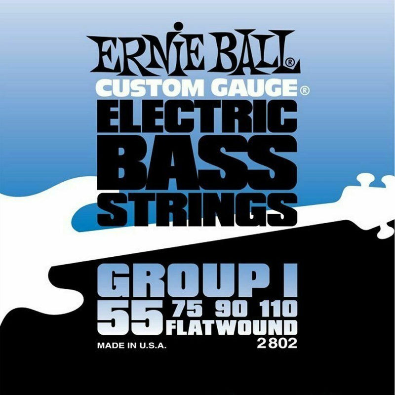 Ernie Ball 2802 Stainless Steel Flatwound Bass Guitar Strings 55-110 Group I
