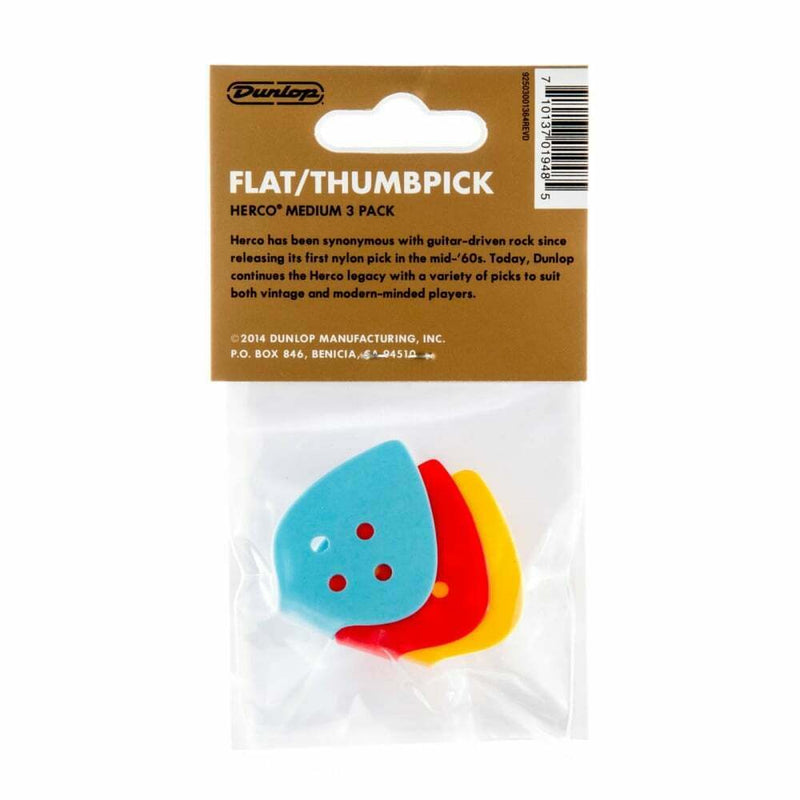 Herco HE112P Flat/Thumbpick Medium Gauge - 0.98mm. Pack Of 3 Assorted Colours.