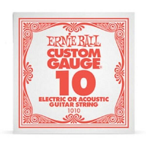 Ernie Ball .010 Custom Gauge Guitar Single Strings Electric or Acoustic Pack 6