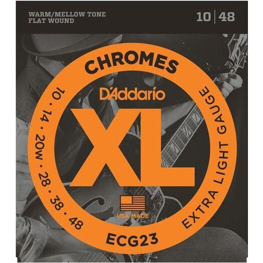 2 x Packs D'Addario ECG23 Flat Wound Chromes. Extra Light Electric Strings 10-48