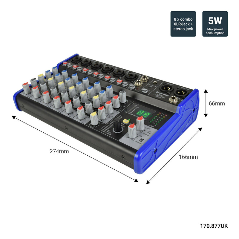 Citronic CSD-8 Compact Mixers with BT and DSP Effects.8 Channels, XLR Outputs.