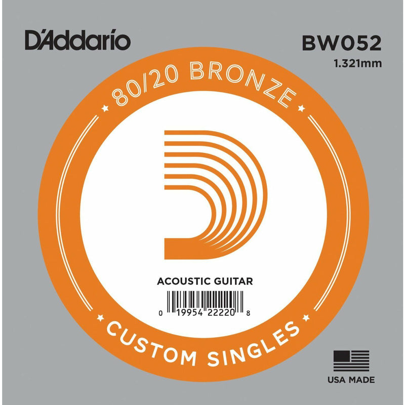 5 X D'Addario BW052 80/20  Bronze Wound  Acoustic Guitar Single String .052