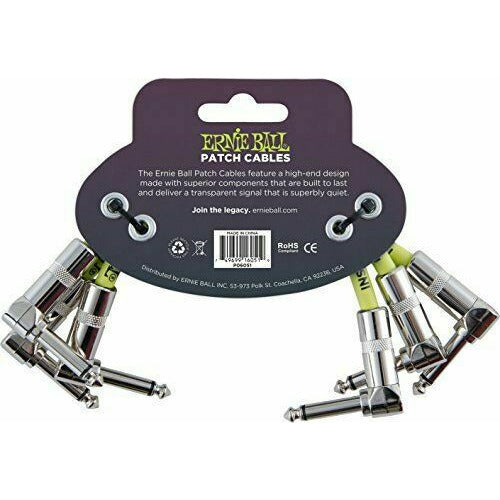 Ernie Ball 6" Angle/Angle Guitar Patch Cable 3-pack White P/N P06051