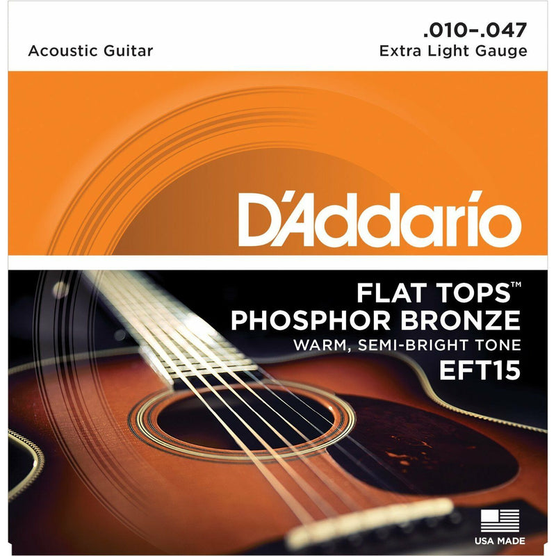 D'Addario EFT15 Flat Tops Extra Light   (.010-.047)  Acoustic Guitar Strings