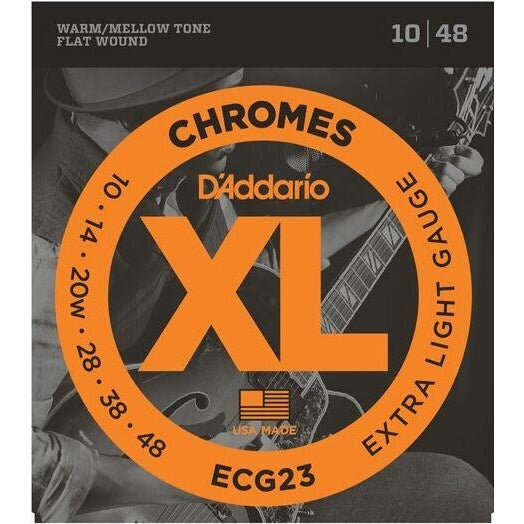 D'Addario ECG23 Flat Wound Chromes, Extra Light Electric Strings 10-48