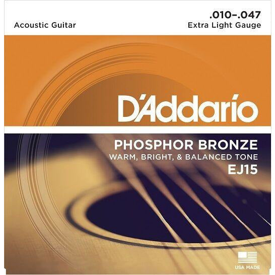 D'Addario EJ15 Phosphor Bronze Acoustic Guitar Strings, Extra Light Gauge 10-47.