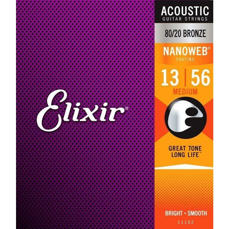 Elixir Nanoweb 11102 80/20 Bronze Anti-Rust Acoustic Guitar Strings 13-56
