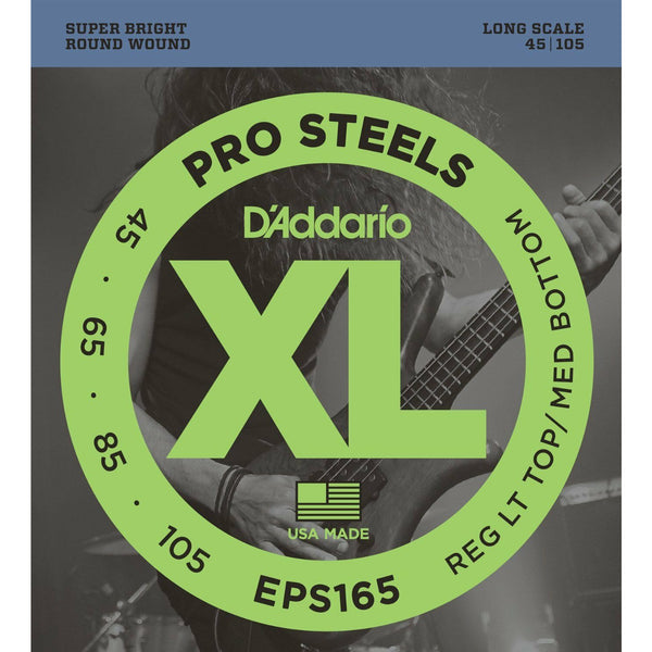 D'addario EPS165 ProSteels Bass REG LT TOP/MED BOTTOM  45-105 Long Scale Strings