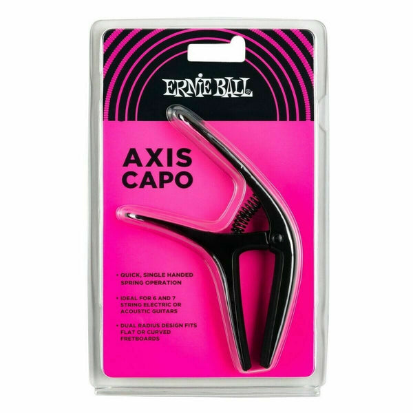 Ernie Ball 'AXIS' Electric or Acoustic Guitar Capo. Black Finish. P/N P09600