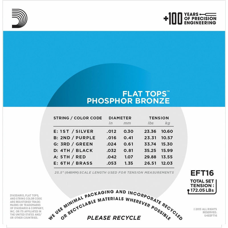 D'Addario EFT16 Flat Tops Light  (.012-.053) Phosphor Bronze  Acoustic Strings