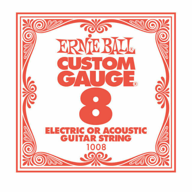 Ernie Ball .008 Custom Gauge Guitar Single Strings Electric or Acoustic Pack 6