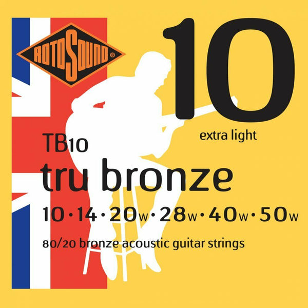 Acoustic Guitar Strings By Rotosound TB10 Tru Bronze 80/20 Bronze 10-50 UK Made