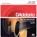 3 x D'Addario EJ12 80/20 Bronze Guitar Strings, Medium 13-56.3 Separate Packs