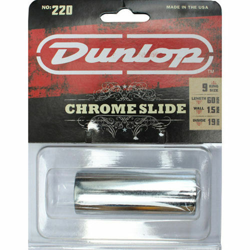 Dunlop 220 Guitar Slide, Chrome Steel, Ring Size 9. Bright Tone.
