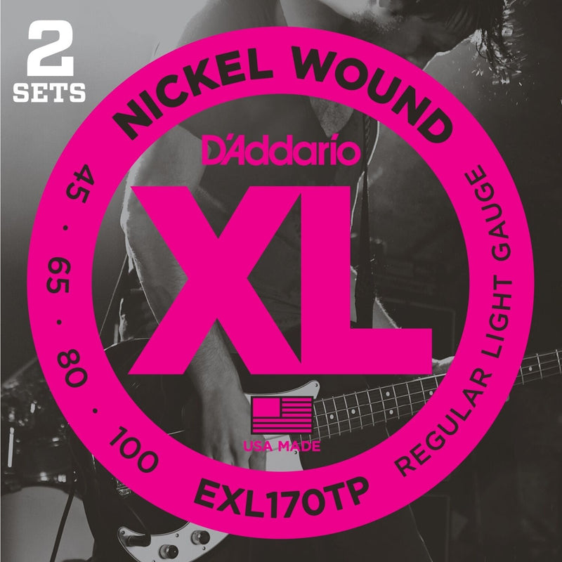 D'ADDARIO EXL170TP TWIN PACK Nickel Wound 4-String 45-100 Bass Guitar Strings