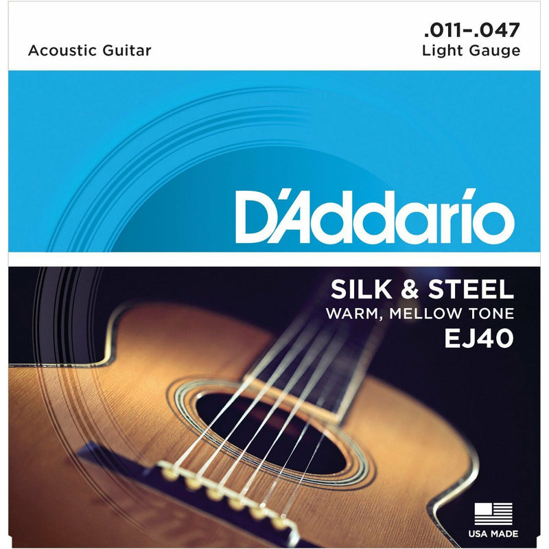 Silk & Steel Folk Guitar Strings By D'Addario, Light Gauge (.011-.047)  EJ40