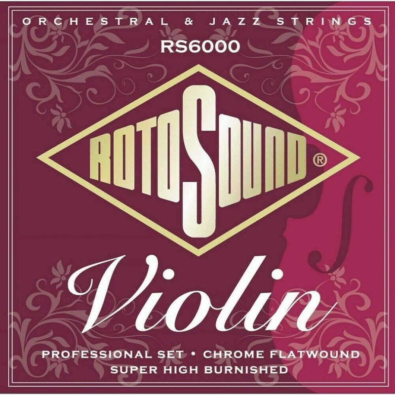 Rotosound Professional Violin Strings Chrome Flatwound, Set Of 4, Silked. RS6000