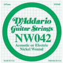 D'Addario Nickel Wound Single Guitar Strings 5 X 042.P/No:-NW042