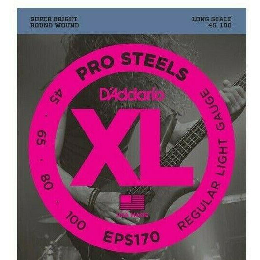 2 X D'Addario 4-String EPS170 ProSteel 45-100 Long Scale Bass Guitar Strings