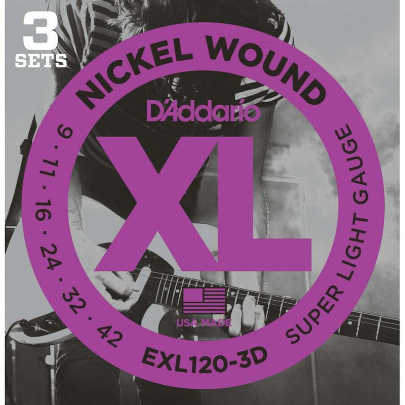 3 Pack D'Addario EXL120-3D Nickel Wound Electric Guitar Strings 9-4(3 Set Pack)