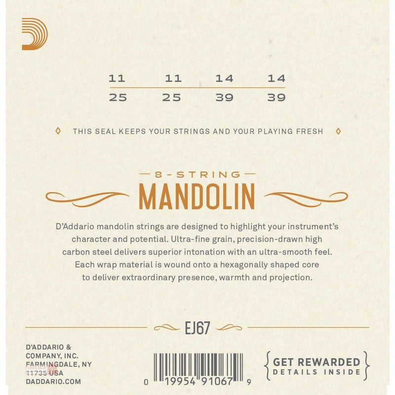 D'Addario EJ67 Mandolin Nickel Wound Strings - Medium -11/39 - Loop End