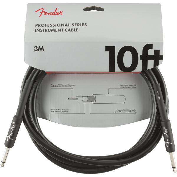 Fender Pro Series Instrument Cable, Straight-Angle 10ft Black P/N 0990820024