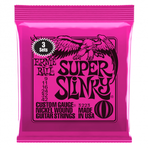 Ernie Ball 3 Pack 'Super Slinky'  Electric Guitar Strings Gauge 9 -42.p/n 3223