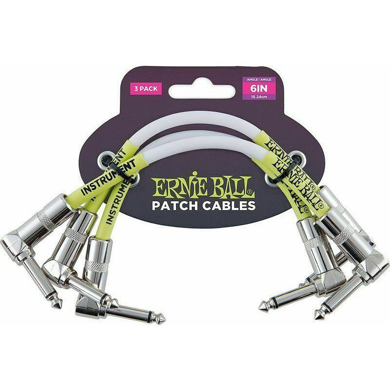 Ernie Ball 6" Angle/Angle Guitar Patch Cable 3-pack White P/N P06051