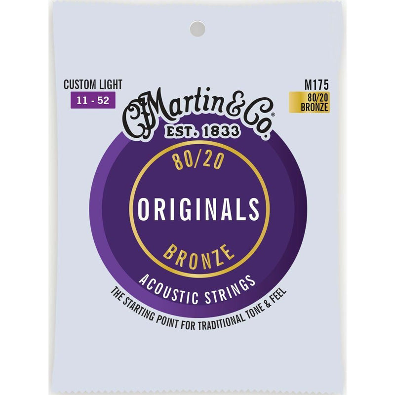 Acoustic Guitar Strings By Martin, 4 PACK,  M175 Custom Light 80/20 Bronze 11/52