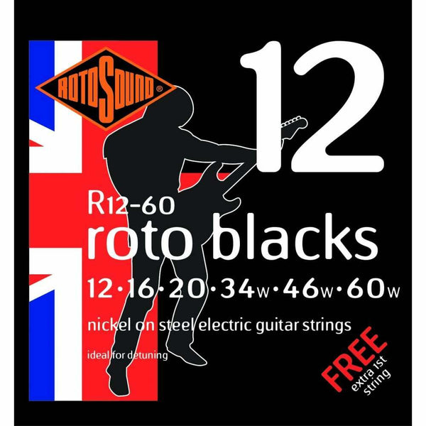 Rotosound Roto Blacks 12-60 Nickel Electric Guitar Strings, UK Made!