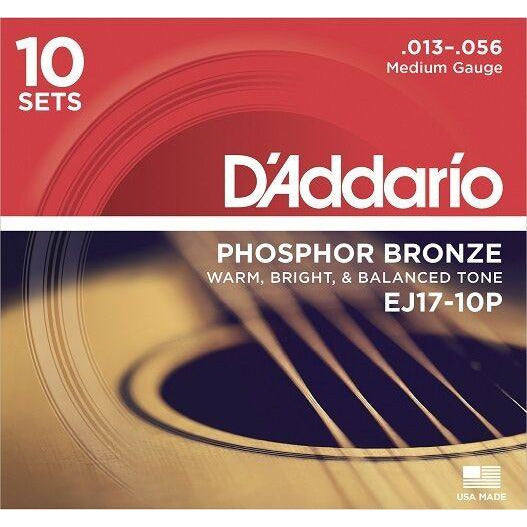 D'Addario EJ17-10P Pro Pack Phosphor Bronze, Medium, 13-56 , 10 Sets in 1 box !!