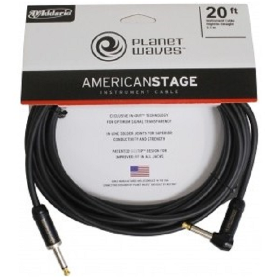 D'Addario PW-AMSGRA-20  American Stage Instrument/Guitar R/A Cable 20'