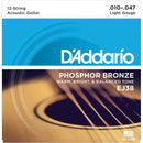 12-String Acoustic Guitar Strings By D'Addario, EJ38 Phosphor Bronze 10-47 Light