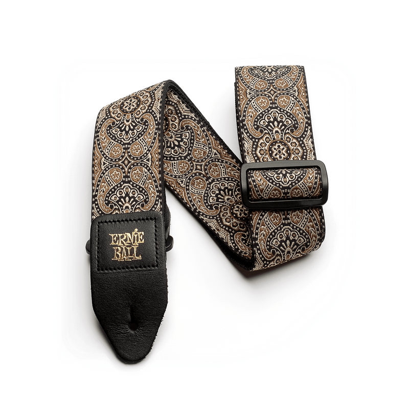 Guitar Strap By Ernie Ball. Guitar Strap Gold and Black Paisley Jacquard  P04163