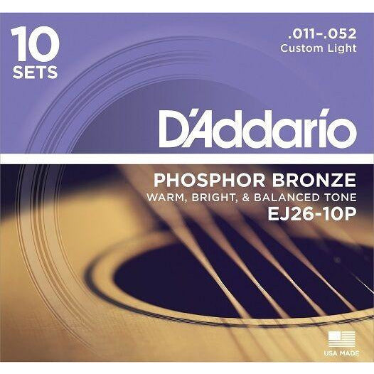 D'Addario EJ26-10P Pro Pack Phosphor Bronze,Custom Light,11-52.10 Sets in 1 box