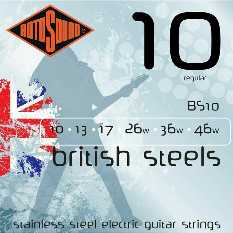 Rotosound BS10 British Steel Stainless Steel Electric Guitar Strings, 10-46