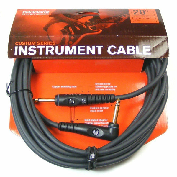 D'Addario PW-GRA-20 20' Custom Series Cable - Right Angle Jack-Straight Jack.