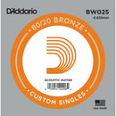 5 X D'Addario BW025 80/20  Bronze Wound  Acoustic Guitar Single String .025