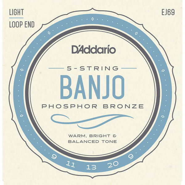 2 X D'Addario EJ69 5-String Banjo Strings, Phosphor Bronze Wound,Loop End,9-20
