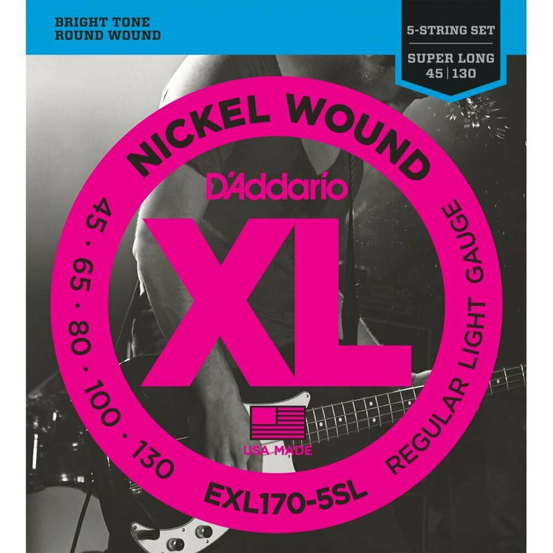 D'ADDARIO EXL170-5SL 5-String Roundwound Bass Strings 45-130 Nickel, S/L Scale