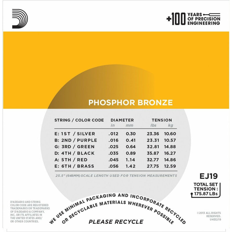 D'Addario EJ19 Phosphor Bronze Bluegrass (.012-.056) Acoustic Guitar Strings