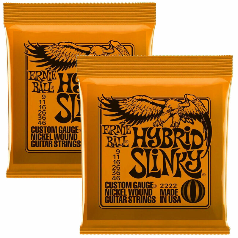 2 x Ernie Ball 'Hybrid Slinky' Electric Guitar Strings 9 - 46. p/n 2222