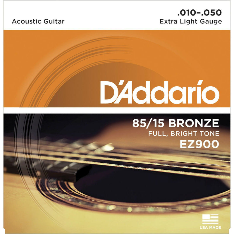 2 X D'Addario EZ900 Bronze Acoustic Strings 10-50. Light Feel, Big Projection.